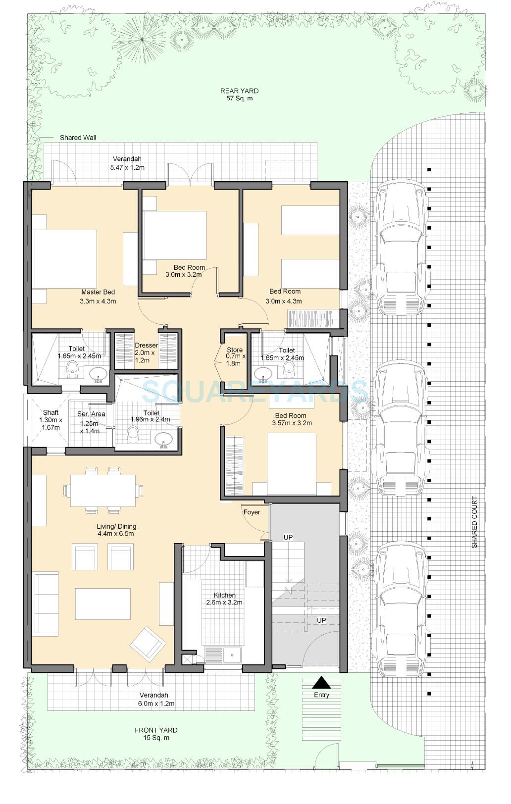 Floor plan of 4 BHK 1915 Sq. Ft. Ind Floor in Vatika Premium Floors, Gurgaon