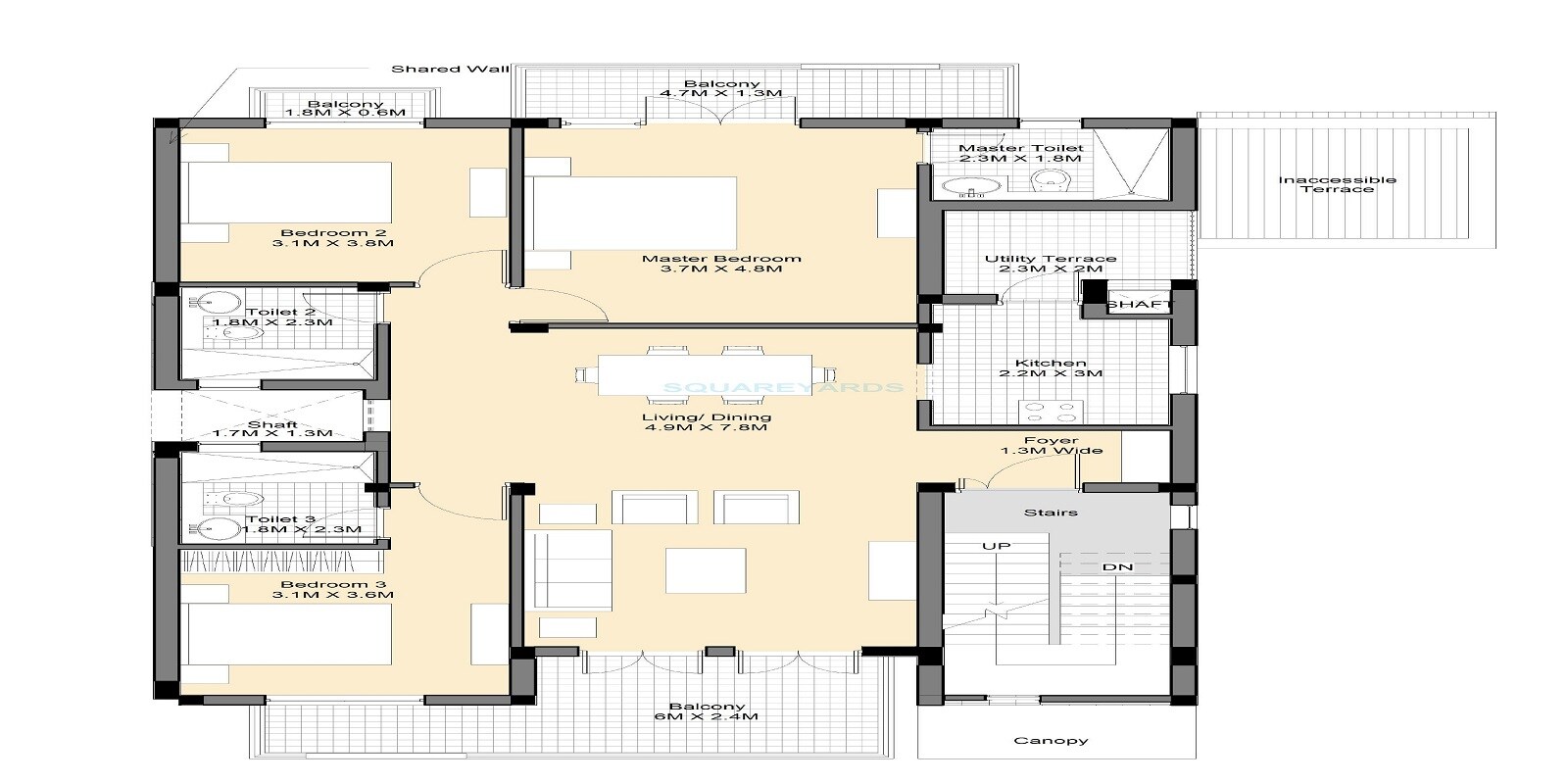 Floor plan of 3 BHK 1785 Sq. Ft. Ind Floor in Vatika Premium Floors, Gurgaon