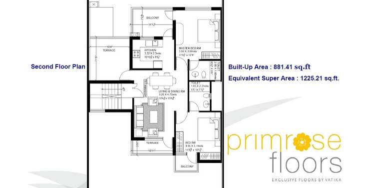 vatika primrose floors ind floor 2 bhk 1225sqft 20245420105420