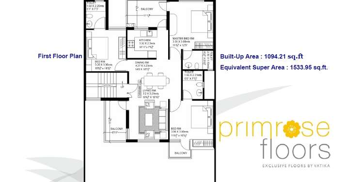 vatika primrose floors ind floor 3 bhk 1534sqft 20245420105430