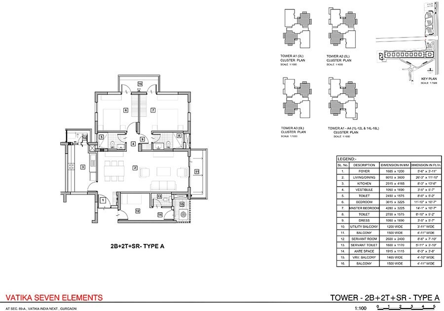 Floor plan of 2 BHK 1620 Sq. Ft. Apartment in Vatika Seven Elements, Gurgaon