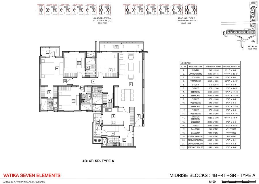 Floor plan of 4 BHK 2505 Sq. Ft. Apartment in Vatika Seven Elements, Gurgaon