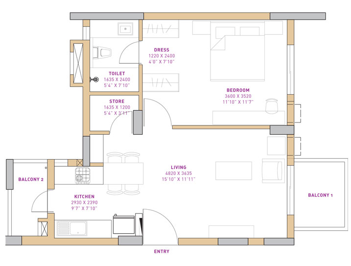 1 BHK 910 Sq. Ft. Apartment in Vatika Seven Lamps