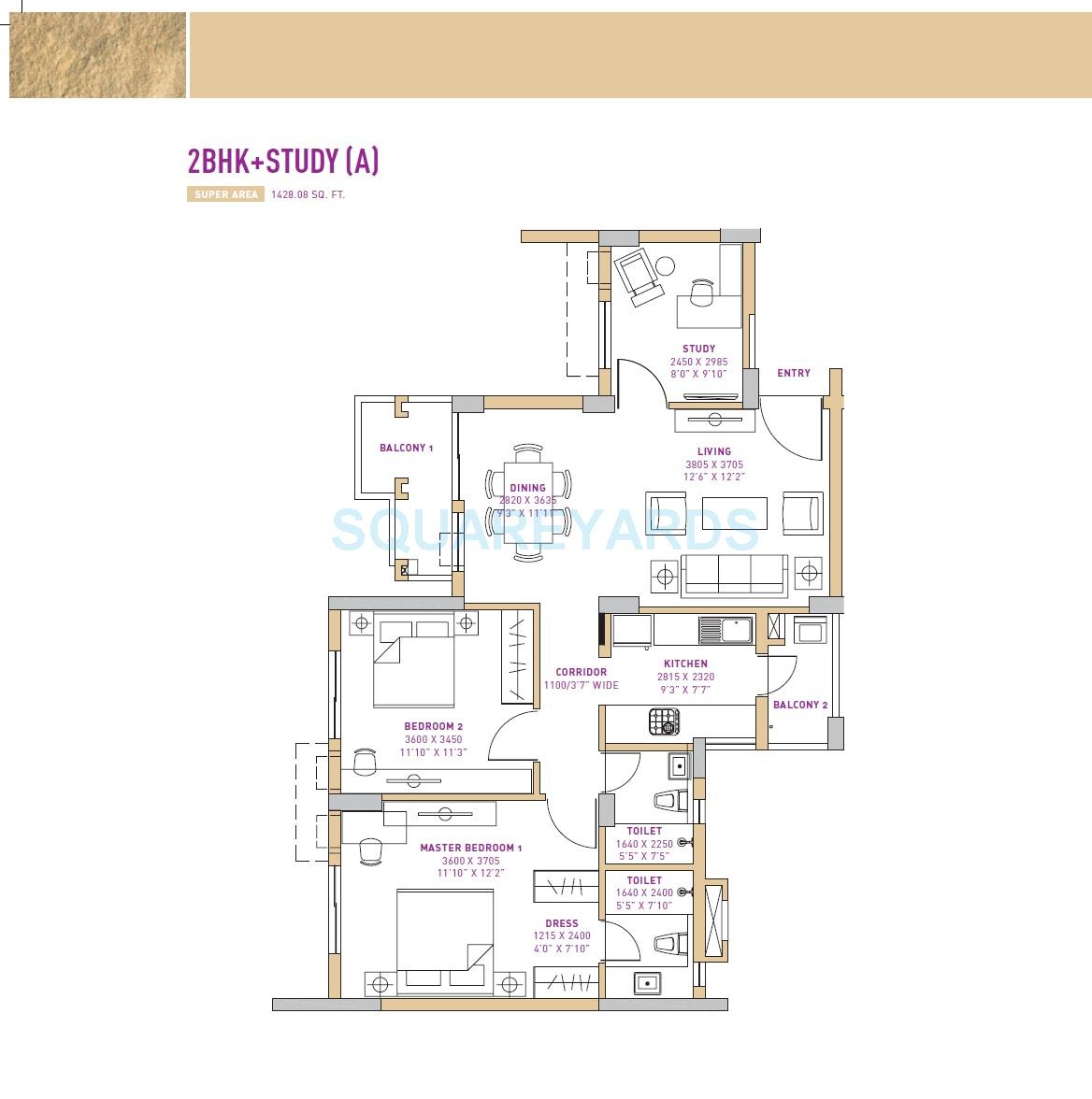 vatika seven lamps apartment 2bhk study a 1428 08sqft1