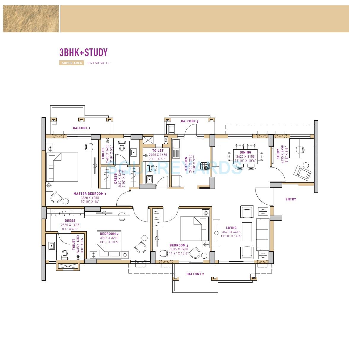 vatika seven lamps apartment 3bhk study 1877 53sqft 1