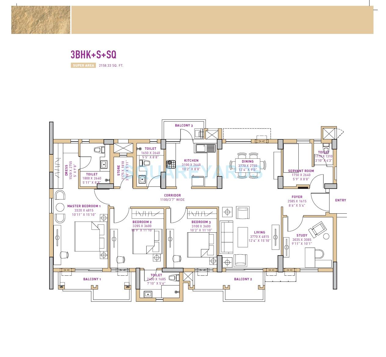vatika seven lamps apartment 3bhk study sq 2158 33sqft 1
