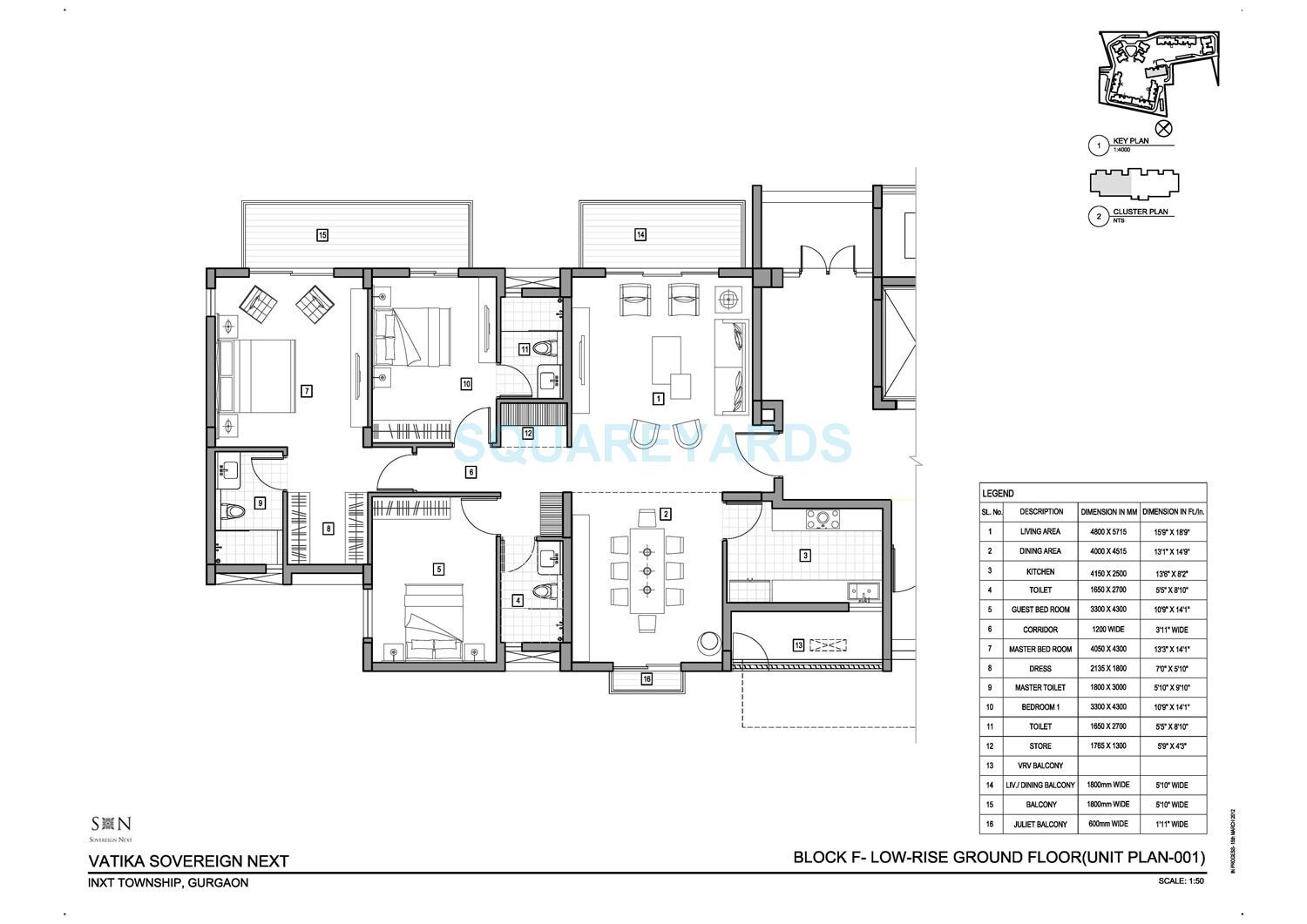 Floor plan of 3 BHK 2650 Sq. Ft. Apartment in Vatika Sovereign Next, Gurgaon