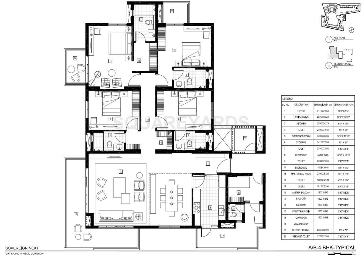 Floor plan of 4 BHK 3270 Sq. Ft. Apartment in Vatika Sovereign Next, Gurgaon
