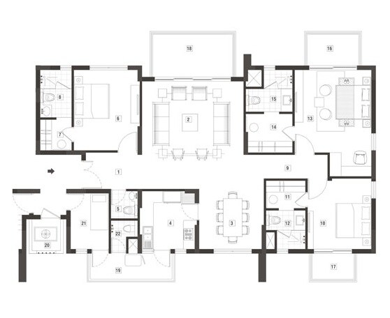 Floor plan of 3 BHK 2505 Sq. Ft. Apartment in Vatika Sovereign Park, Gurgaon