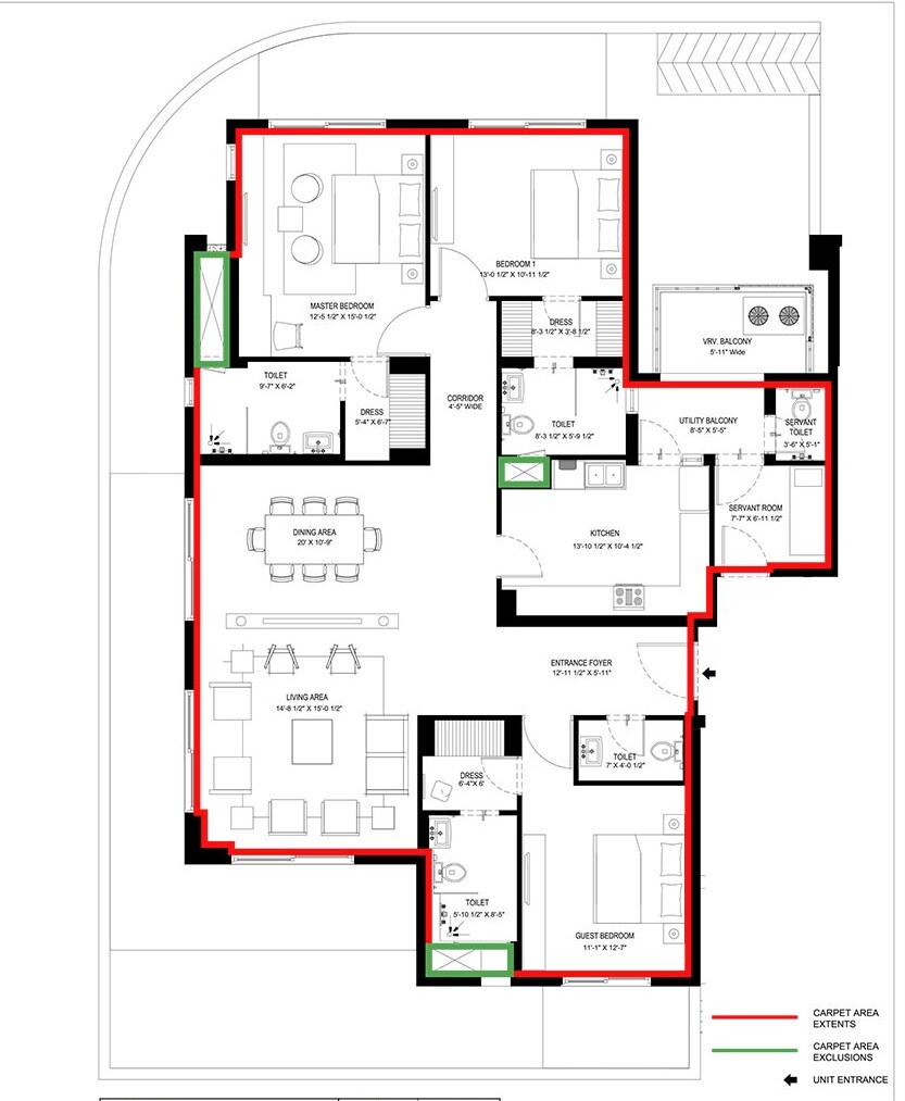 Floor plan of 3 BHK 2750 Sq. Ft. Apartment in Vatika Sovereign Park, Gurgaon
