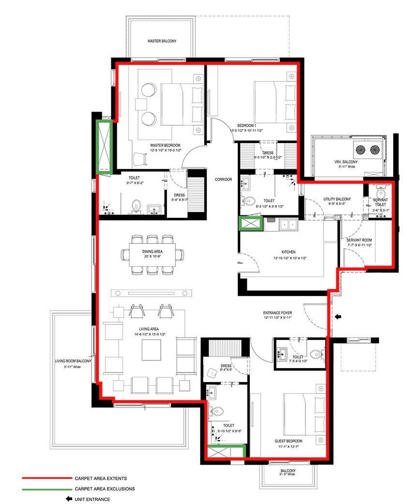 Floor plan of 3 BHK 2780 Sq. Ft. Apartment in Vatika Sovereign Park, Gurgaon