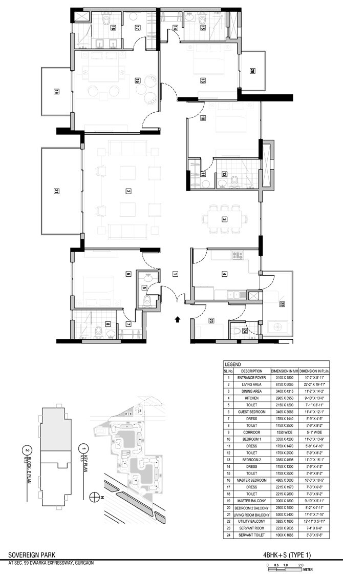 Floor plan of 4 BHK 3235 Sq. Ft. Apartment in Vatika Sovereign Park, Gurgaon
