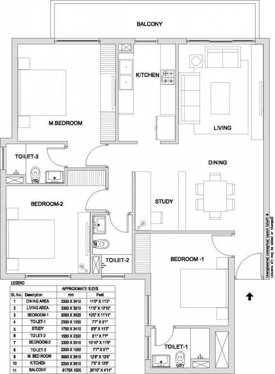 3 BHK 1650 Sq. Ft. Apartment