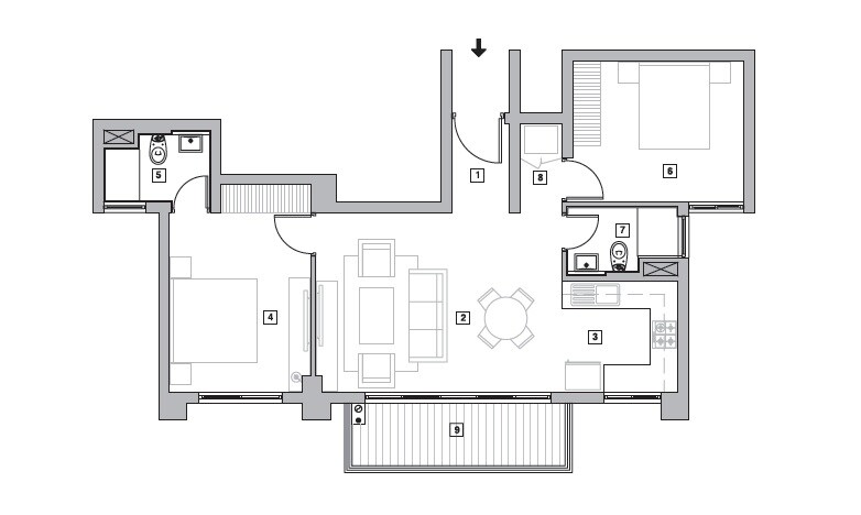 Floor plan of 2 BHK 1150 Sq. Ft. Apartment in Vatika Turning Point Phase 2, Gurgaon