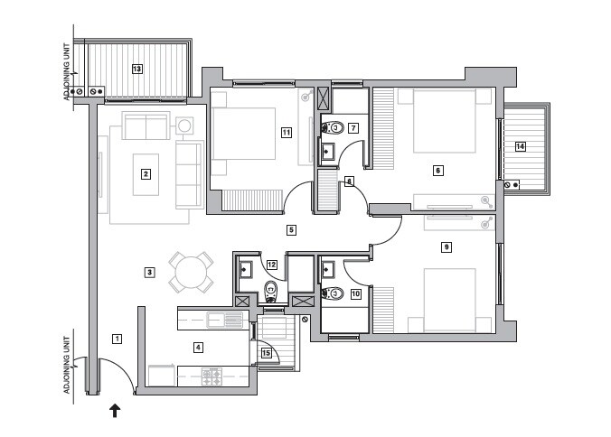Floor plan of 3 BHK 1430 Sq. Ft. Apartment in Vatika Turning Point Phase 2, Gurgaon