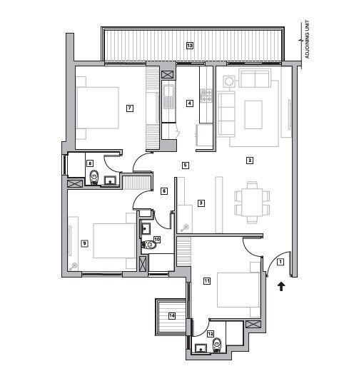 Floor plan of 3 BHK 1460 Sq. Ft. Apartment in Vatika Turning Point Phase 2, Gurgaon