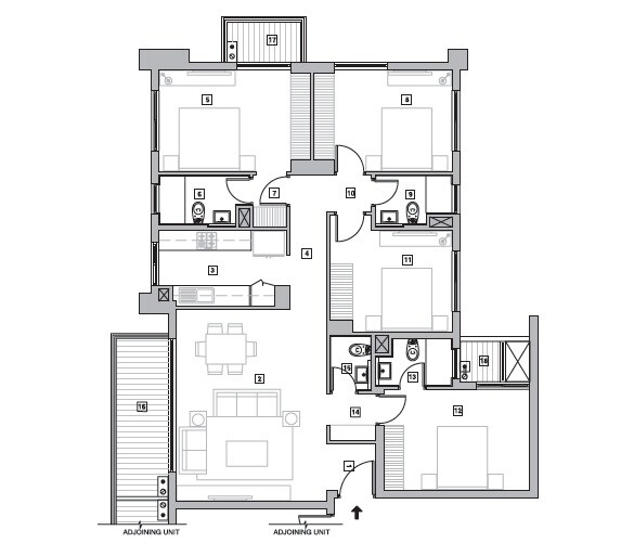 Floor plan of 4 BHK 1850 Sq. Ft. Apartment in Vatika Turning Point Phase 2, Gurgaon