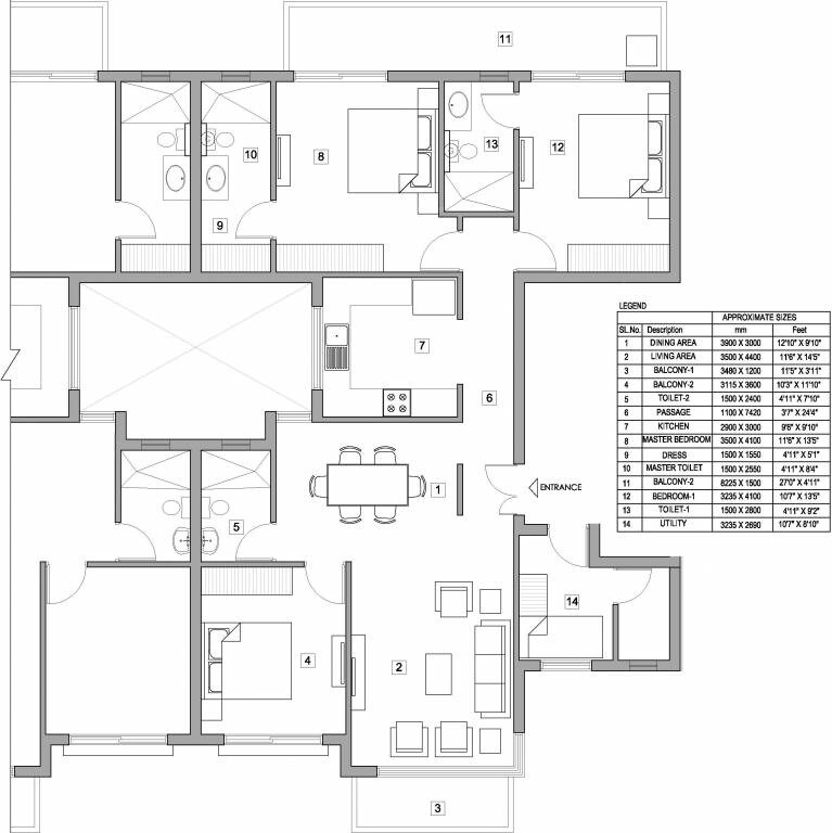 Floor plan of 3 BHK 1700 Sq. Ft. Ind Floor in Vatika Xpressions, Gurgaon