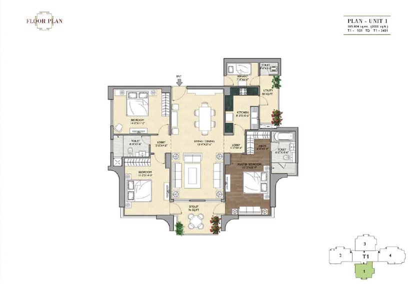 vipul aarohan apartment 3bhk 2000sqft 1