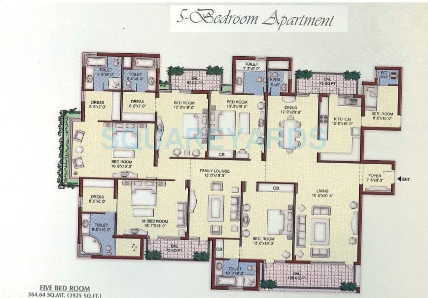 Floor plan of 5 BHK 3925 Sq. Ft. Apartment in Vipul Belmonte, Gurgaon