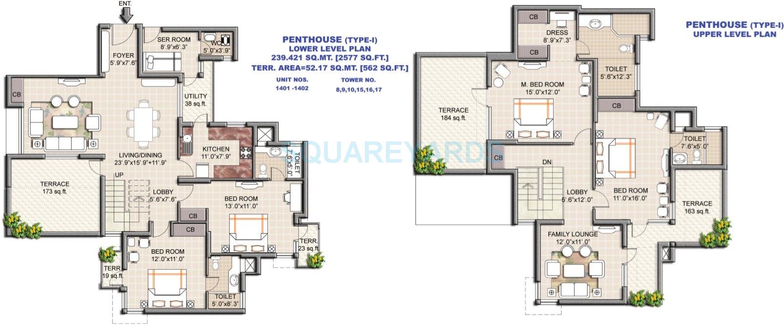 Floor plan of 4 BHK 2577 Sq. Ft. Penthouse in Vipul Greens, Gurgaon
