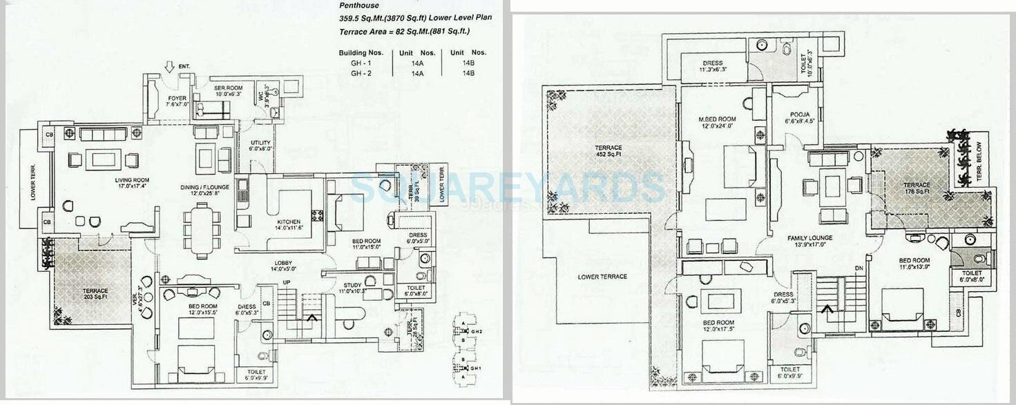 Floor plan of 5 BHK 3870 Sq. Ft. Penthouse in Vipul Orchid Gardens, Gurgaon