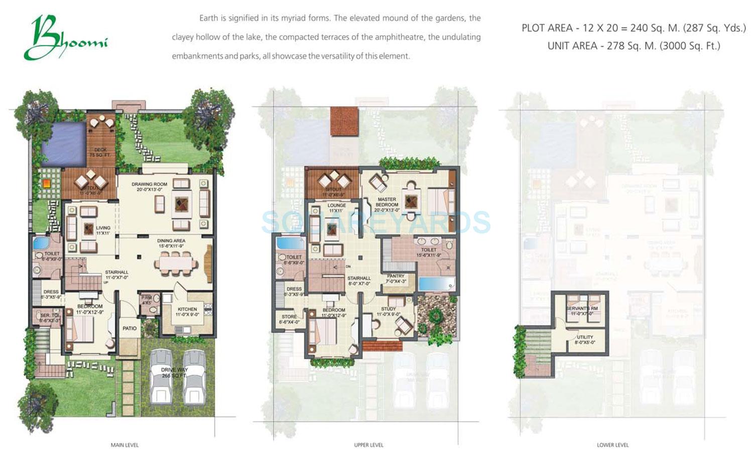 Floor plan of 3 BHK 3000 Sq. Ft. Villa in Vipul Tatvam Villas, Gurgaon
