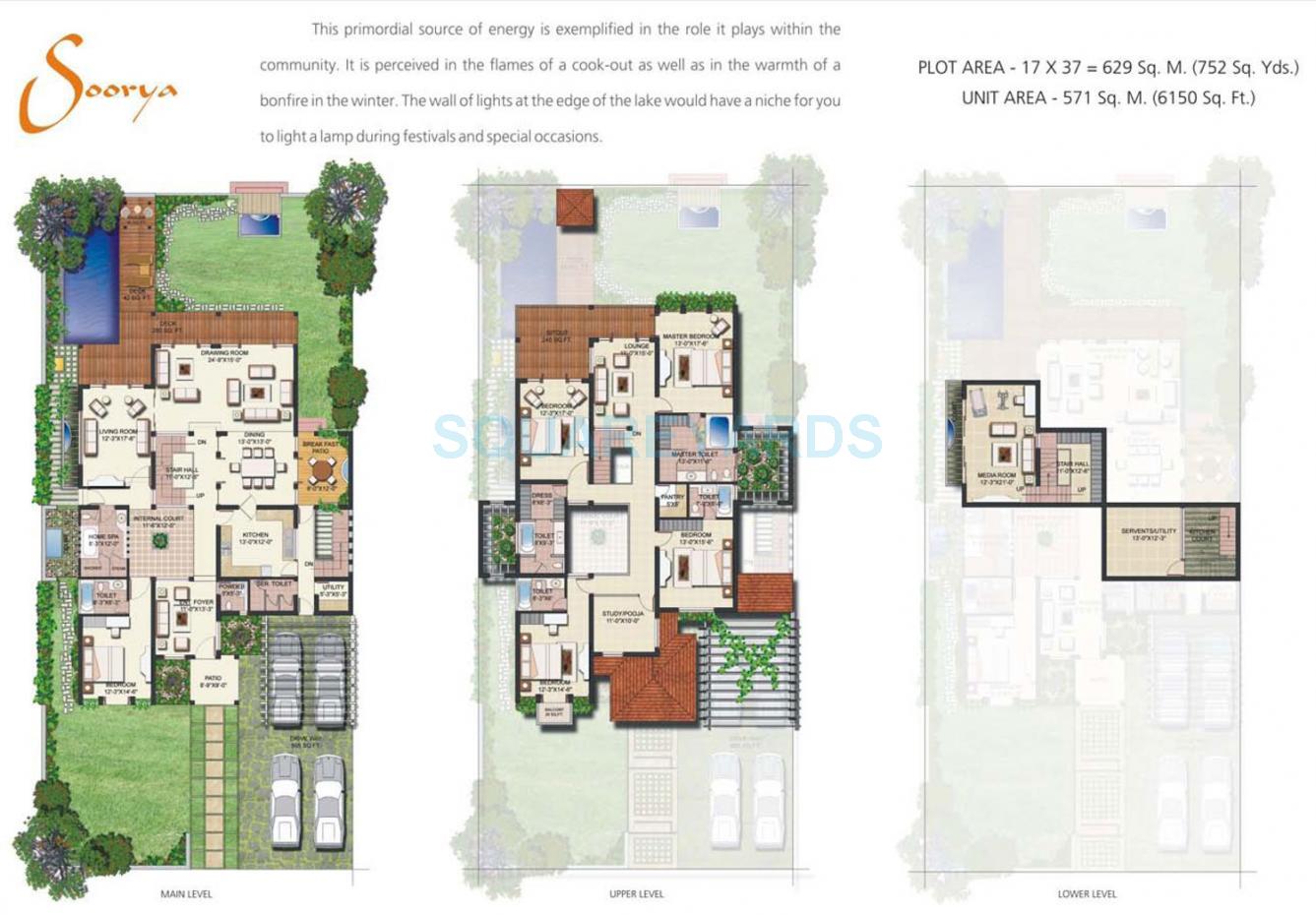 Floor plan of 5 BHK 6150 Sq. Ft. Villa in Vipul Tatvam Villas, Gurgaon