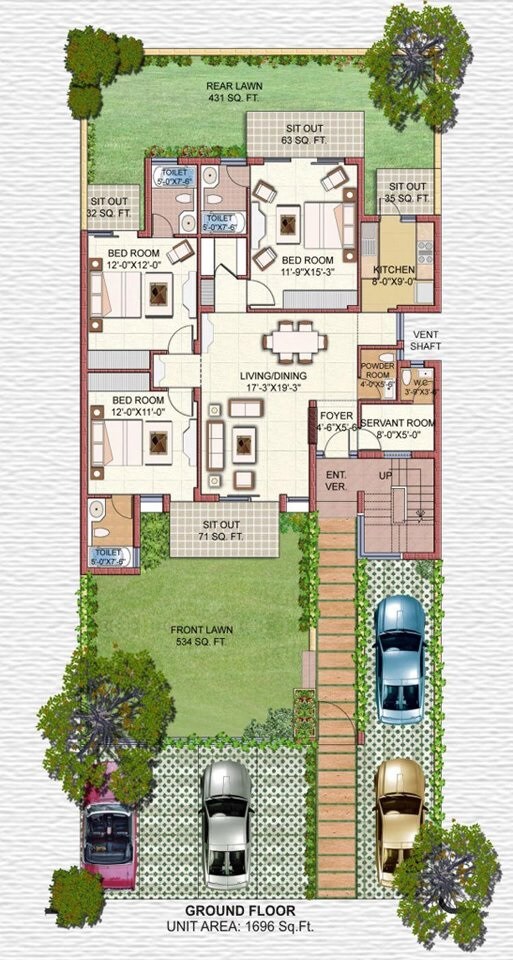 Floor plan of 4 BHK 1696 Sq. Ft. Ind Floor in Vipul World Floors, Gurgaon