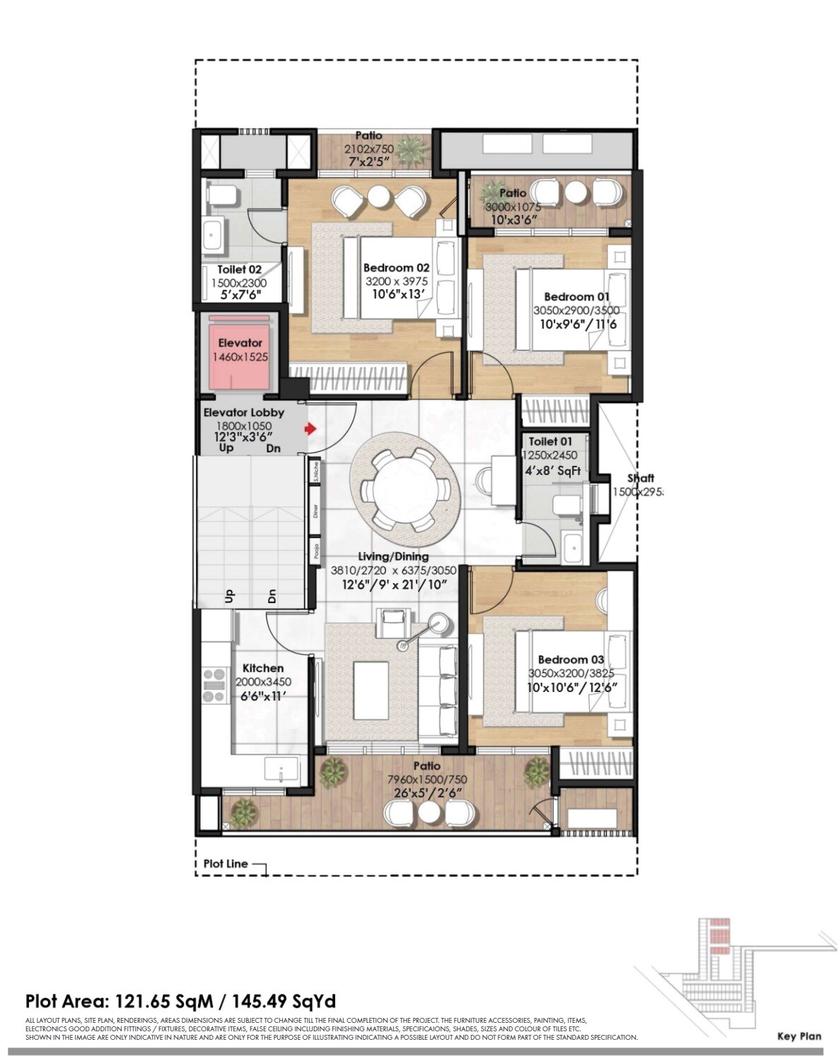 Floor plan of 3 BHK 1309 Sq. Ft. Ind Floor in Whiteland Blissville, Gurgaon