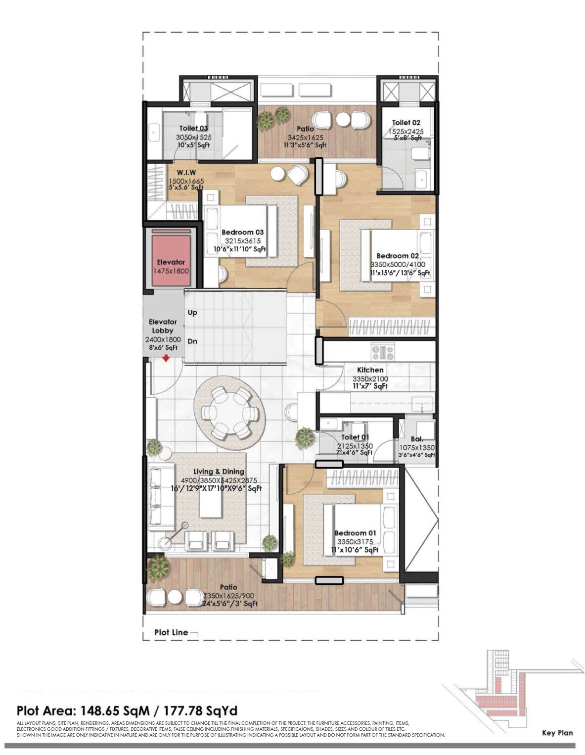 Floor plan of 3 BHK 1600 Sq. Ft. Ind Floor in Whiteland Blissville, Gurgaon