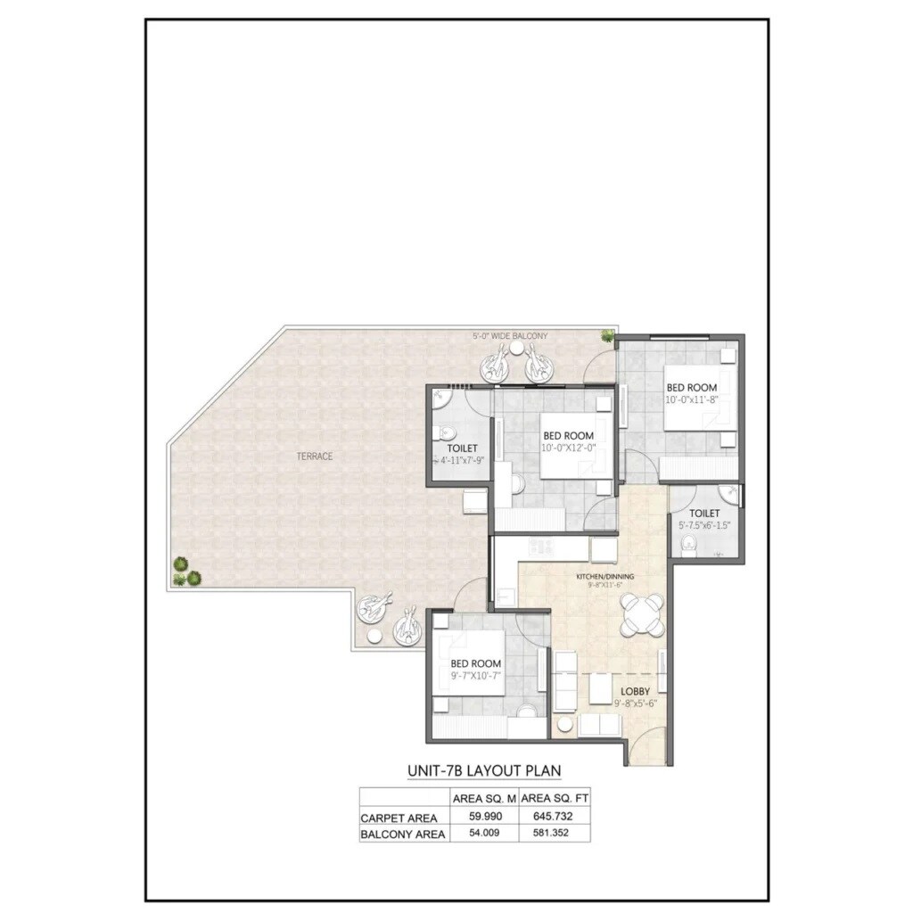 Floor plan of 3 BHK 1226 Sq. Ft. Apartment in Yashika Green Square, Gurgaon