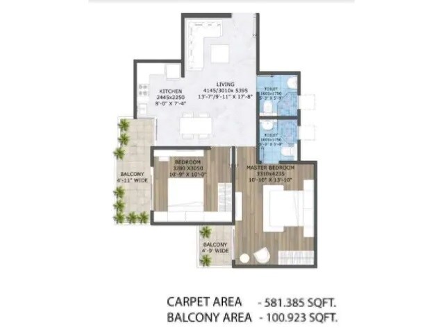 Floor plan of 2 BHK 682 Sq. Ft. Apartment in Zara Aavaas 3, Gurgaon