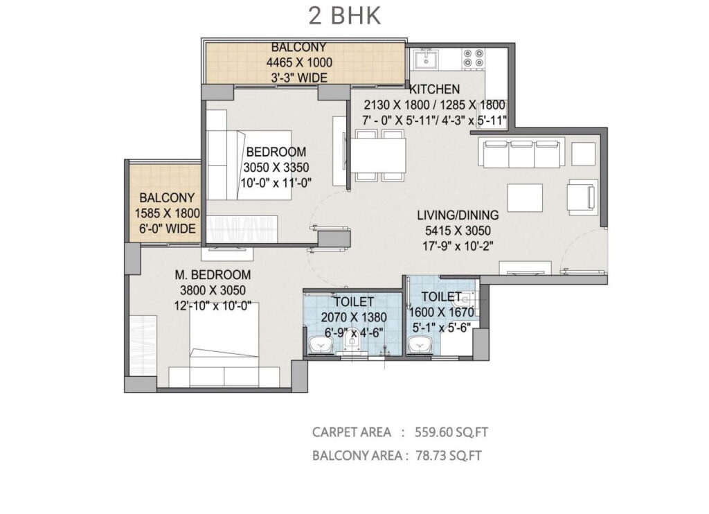 2 BHK 639 Sq. Ft. Apartment in Zara Roma