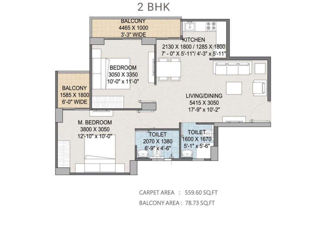 2 BHK 639 Sq. Ft. Apartment