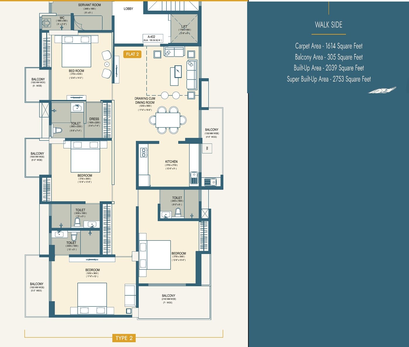 Floor plan of 4 BHK 2753 Sq. Ft. Apartment in Ja Ka Rajani Residence, Guwahati