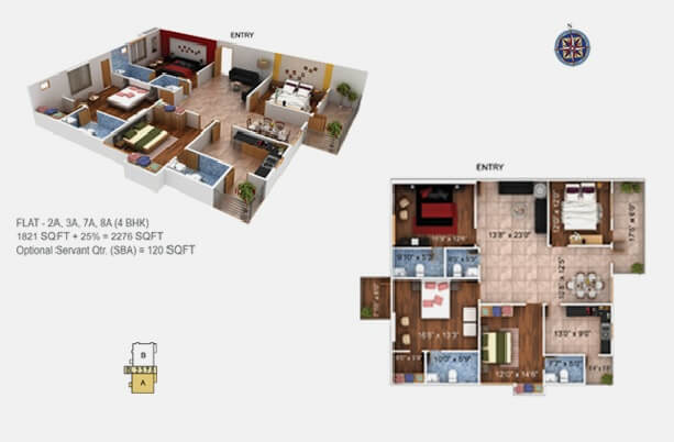 Floor plan of 4 BHK Apartment - 2276 sq. ft. in Paramount Grande, Guwahati