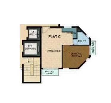 Floor plan of 1 BHK 666 Sq. Ft. Apartment in Shine Heaven, Guwahati