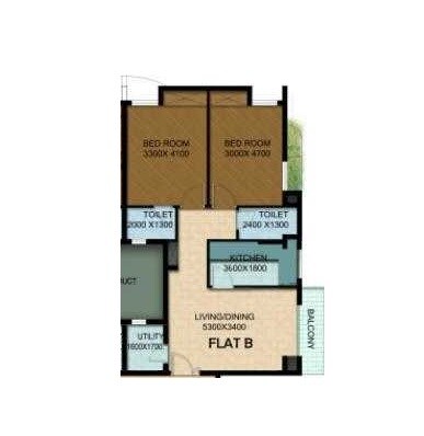 Floor plan of 2 BHK 1096 Sq. Ft. Apartment in Shine Heaven, Guwahati
