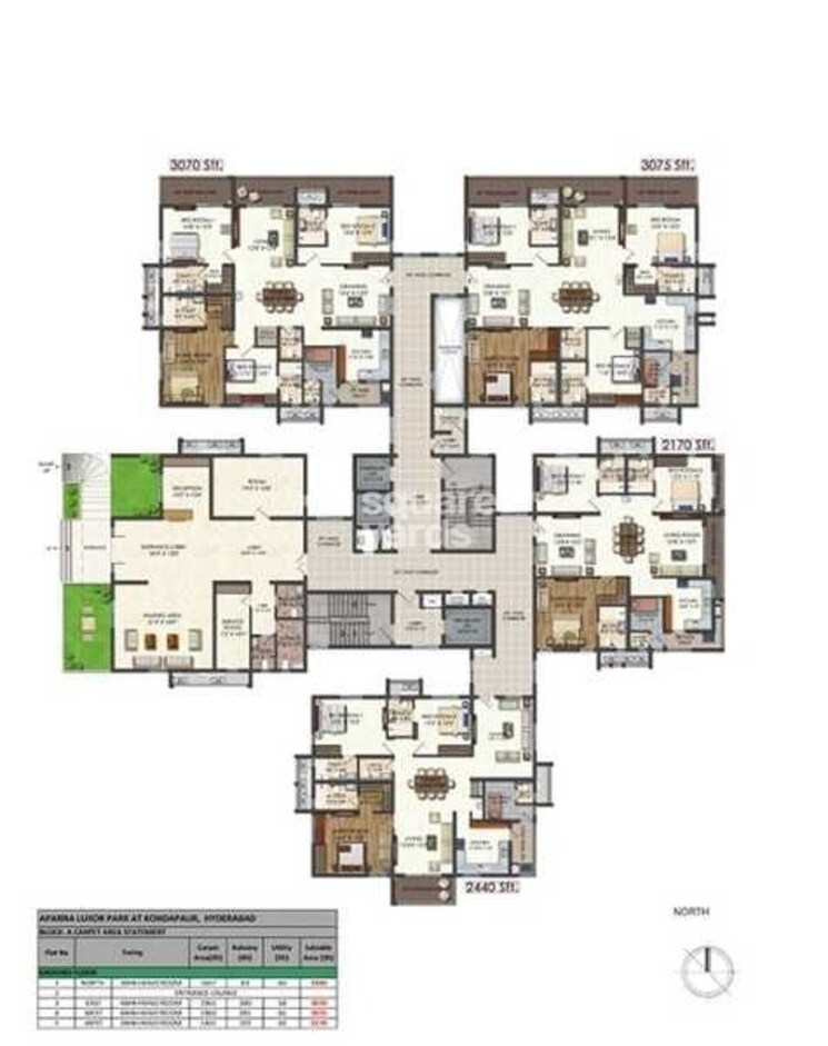 Rental 3 Bedroom 2550 Sq.Ft. Apartment in Aparna Luxor Park, Kondapur ...