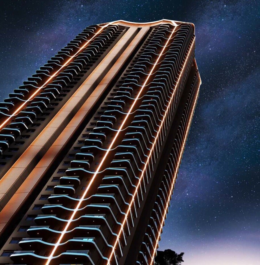 Premium residential tower at night
