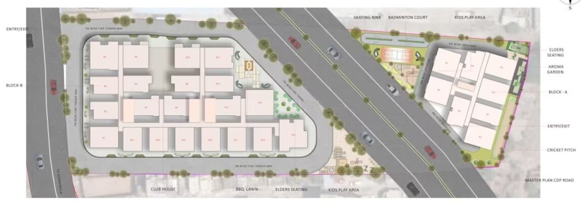 SVS-Magnifique_an aerial view of a city with a train going by