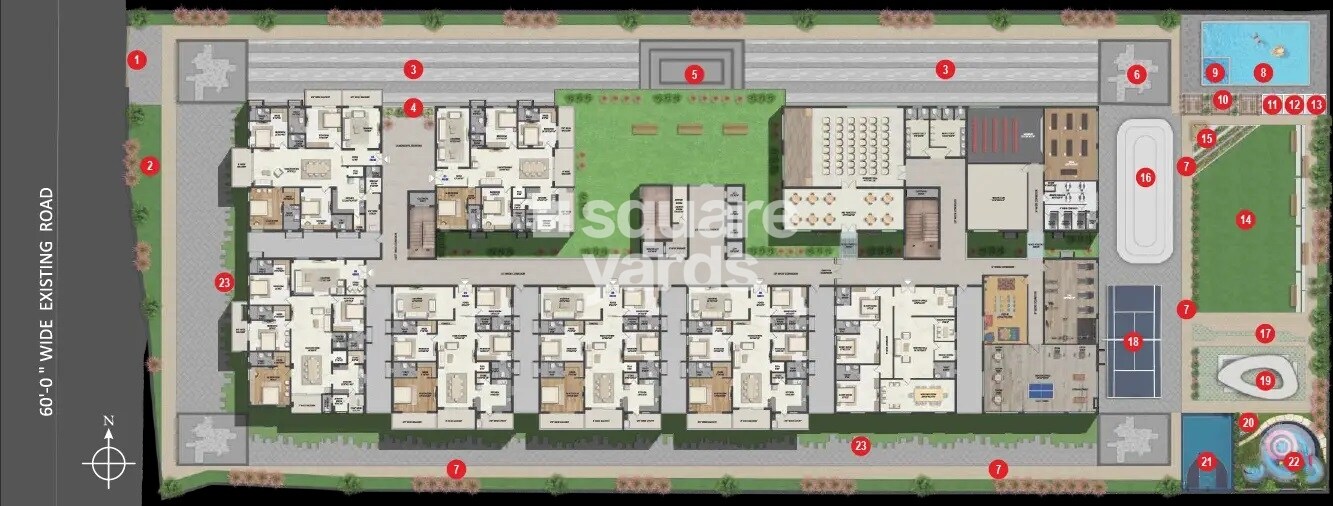 Vamsiram-The-Niche_an aerial view of a building with a cartoon character on it