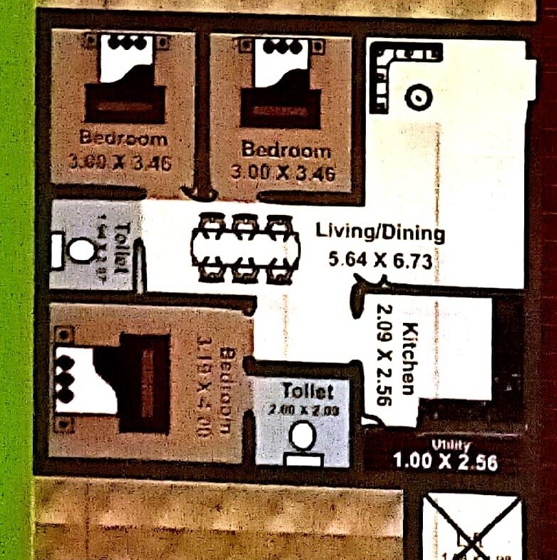 Floor plan of 3 BHK 1250 Sq. Ft. Apartment in Aad One, Hyderabad