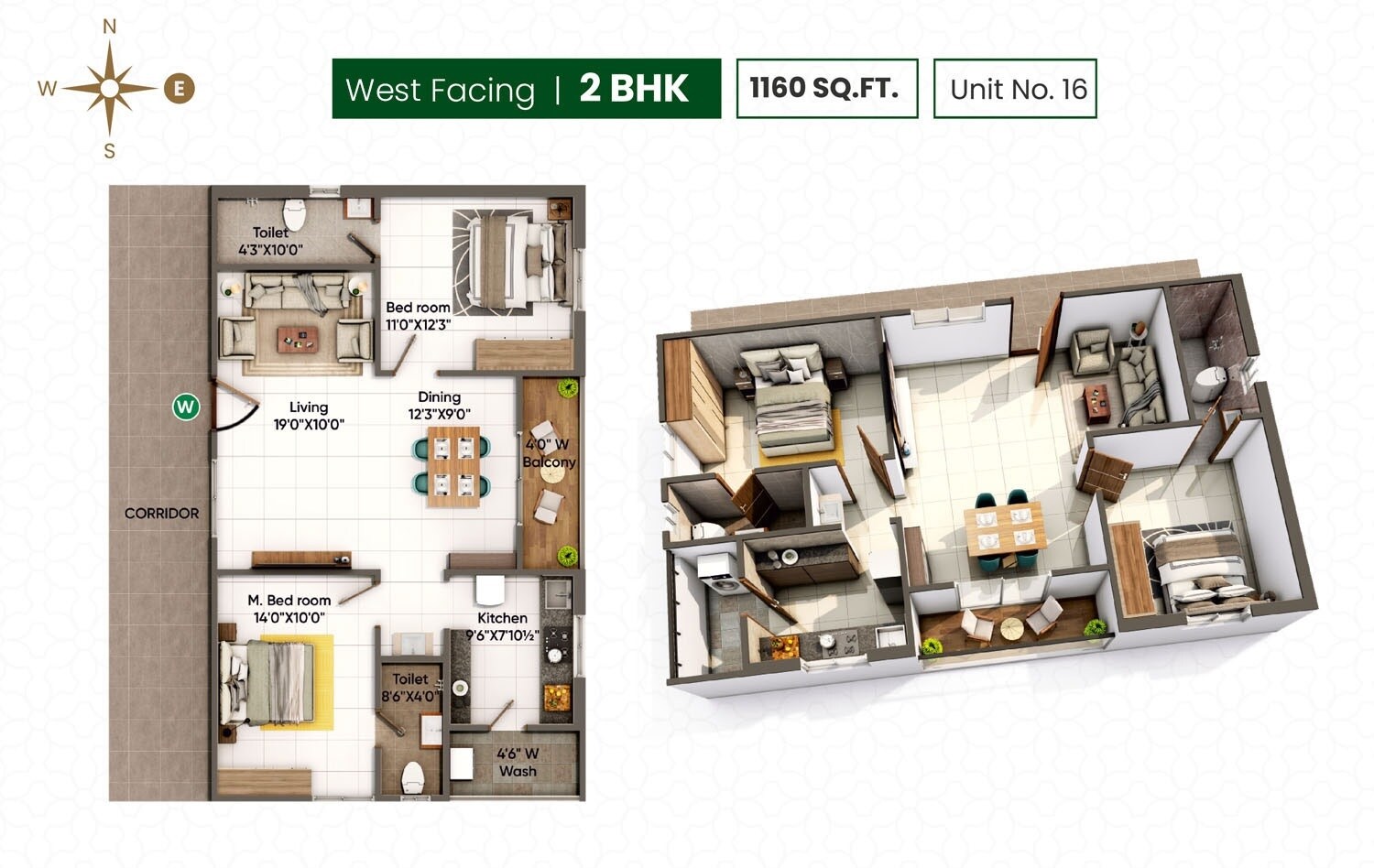 Floor plan of 2 BHK 1160 Sq. Ft. Apartment in Aakanksha Royal Palms, Hyderabad