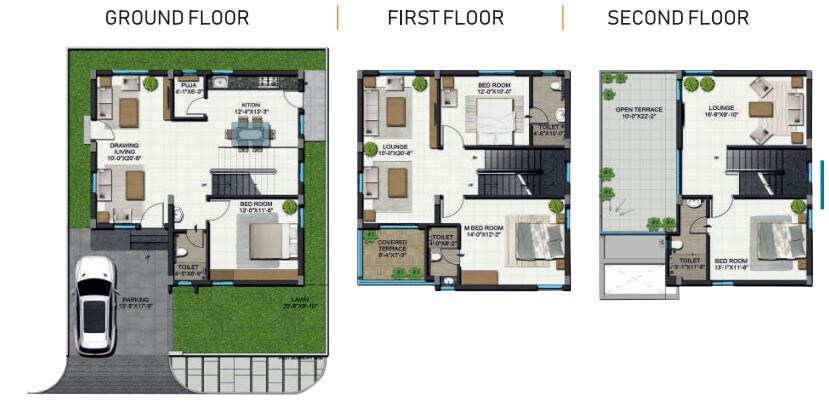 Floor plan of 4 BHK 2475 Sq. Ft. Villa in Aakriti Arv Viva, Hyderabad