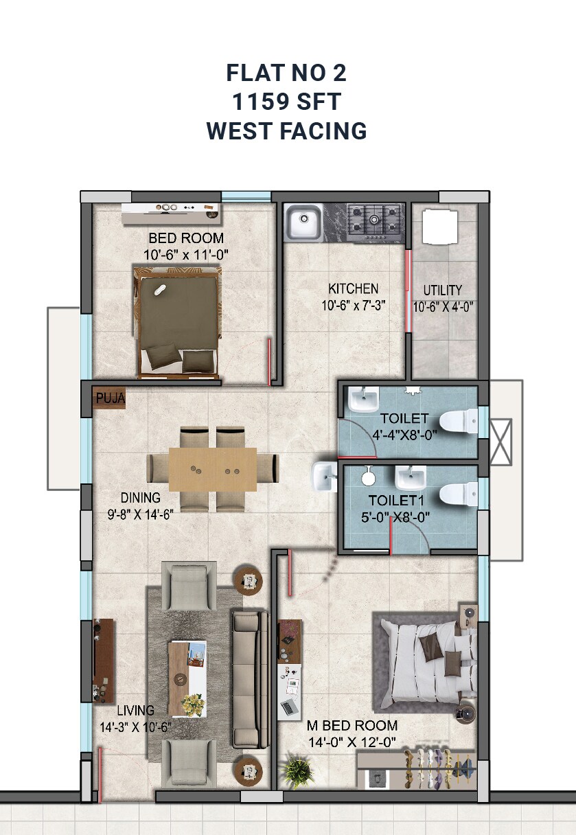 2 BHK 1159 Sq. Ft. Apartment