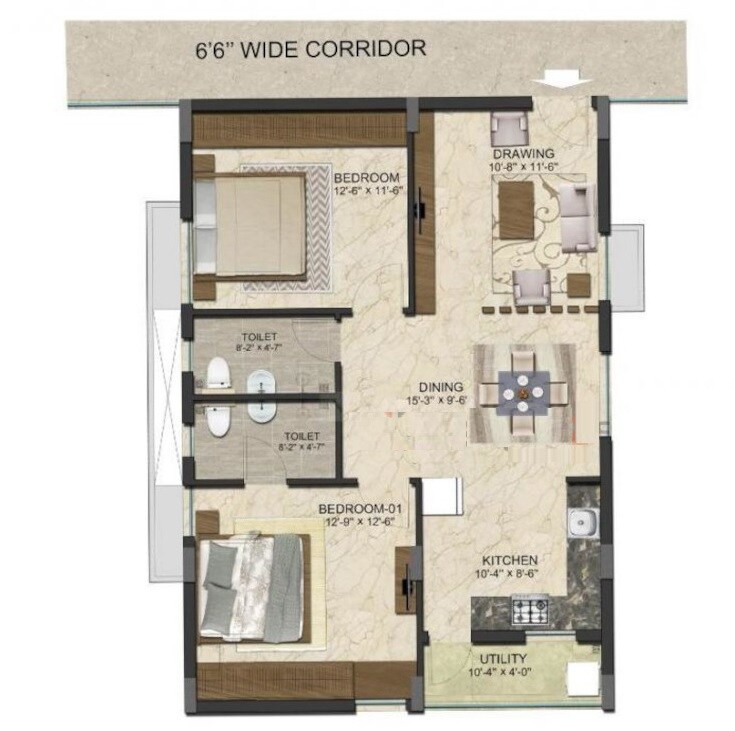 Floor plan of 2 BHK 1400 Sq. Ft. Apartment in Aakriti Esta, Hyderabad