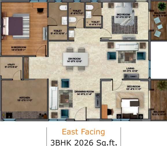 3 BHK 2026 Sq. Ft. Apartment in Aakriti Honey Dew