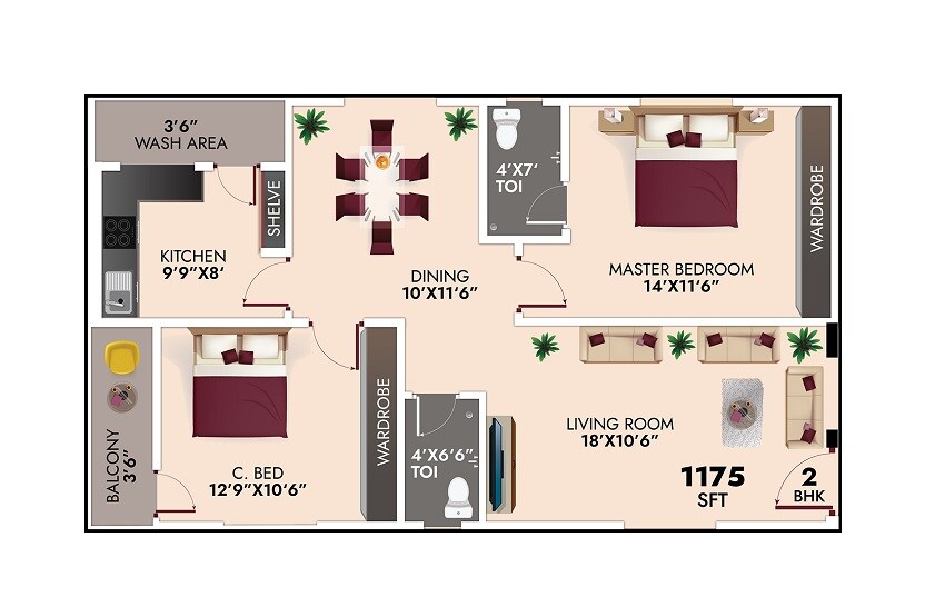 3 BHK 1175 Sq. Ft. Apartment